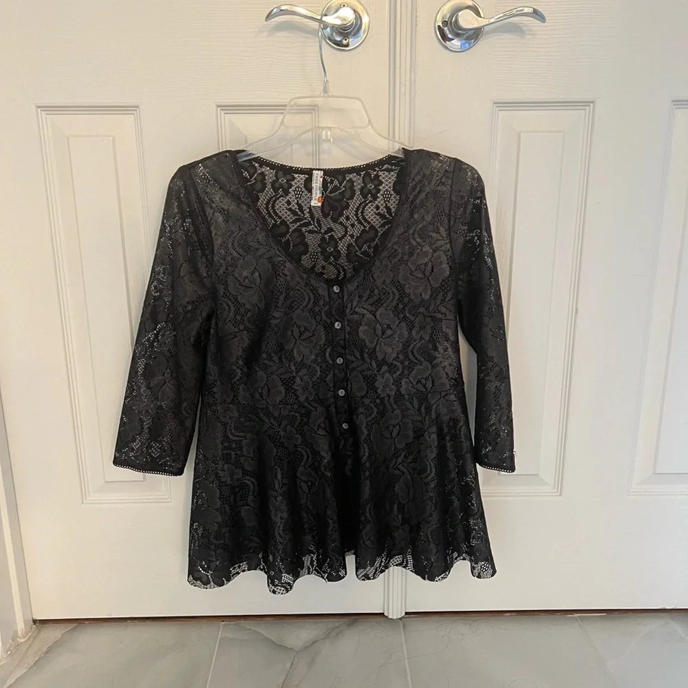 New free people black lace top iridescence blouse size small peplum style - Picture 3 of 9